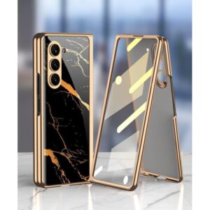 Marble Edition Patterned Shockproof Case For Samsung Galaxy Z Fold 7 With Hinge Protection 360 Degree Case with Built-in Screen Protector