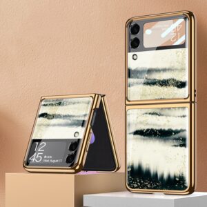 Luxury Premium Marble Patterned Shockproof Armor Case For Samsung Galaxy Z Flip 3&4 With Hinge Protection 360 Degree Case with Built-in Screen Protector