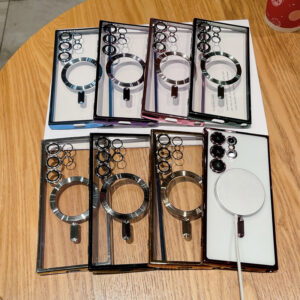 Luxury Plating Magnetic Transparent Magsafe Case With Built-in Camera Lens Protector Full Protective Cover For Samsung Galaxy S24 Ultra