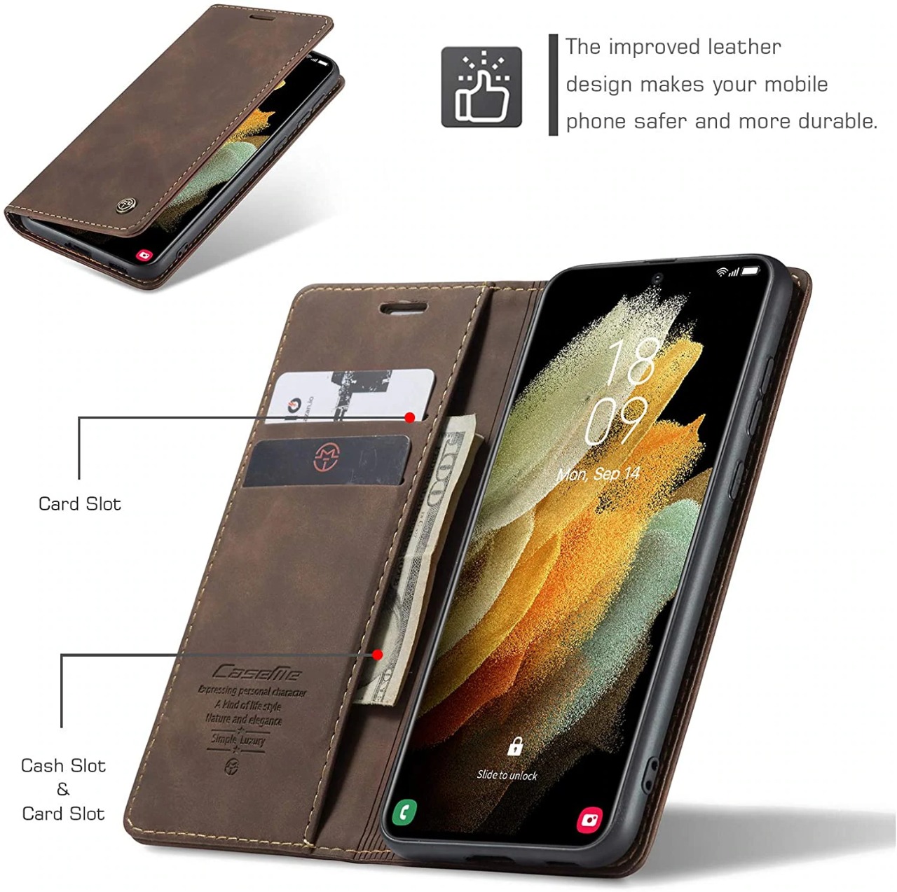 Oppo A76/A96 CaseMe leather Flip Cover - Image 7