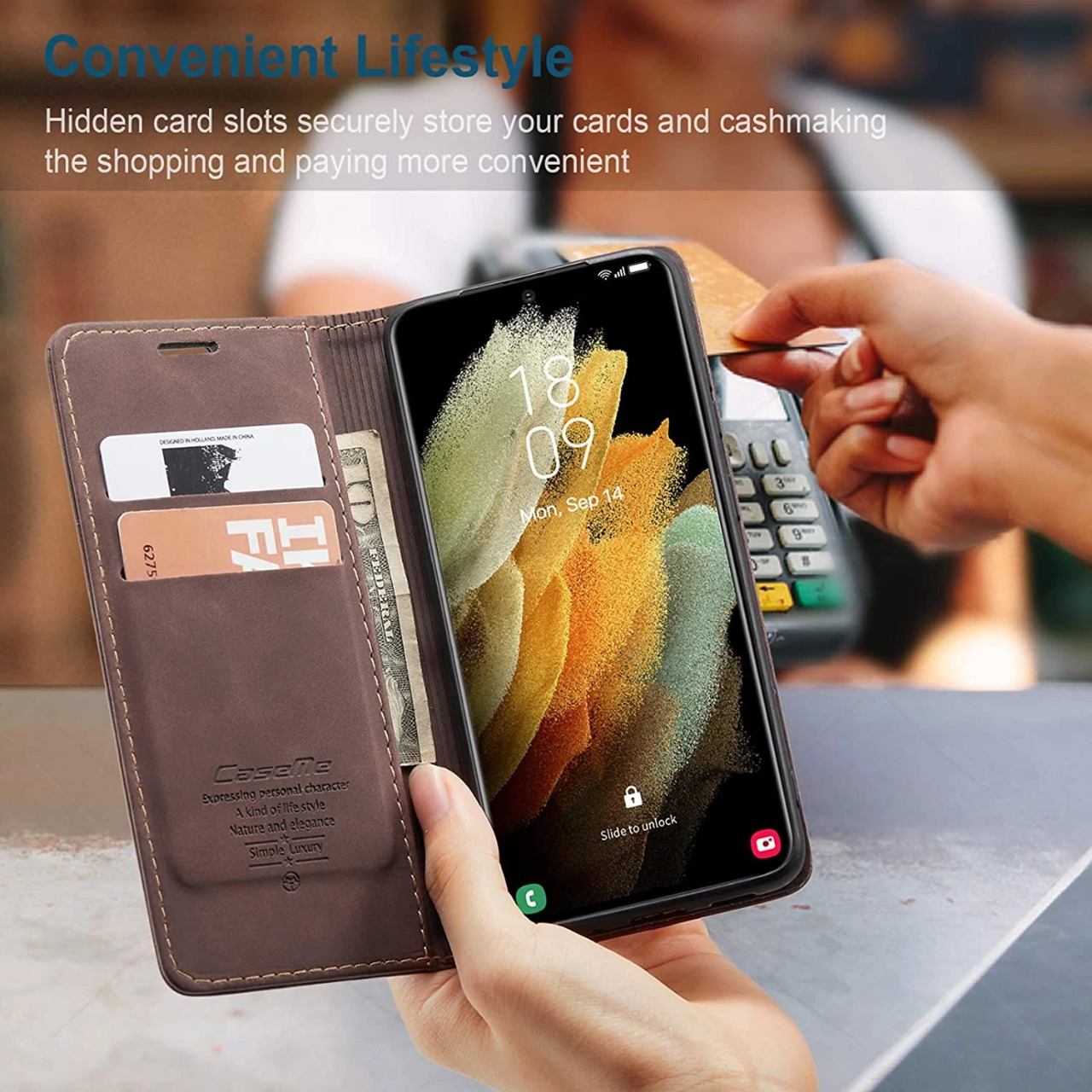 Oppo A76/A96 CaseMe leather Flip Cover - Image 10