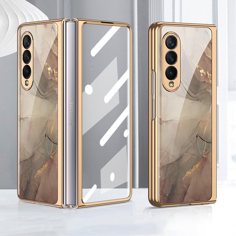 Marble Edition Patterned Shockproof Case For Samsung Galaxy Z Fold7,6,5,4&3 With Hinge Protection 360 Degree Case with Built-in Screen Protector - Image 5