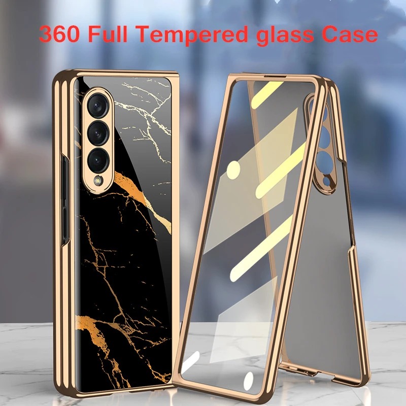 Marble Edition Patterned Shockproof Case For Samsung Galaxy Z Fold7,6,5,4&3 With Hinge Protection 360 Degree Case with Built-in Screen Protector - Image 3