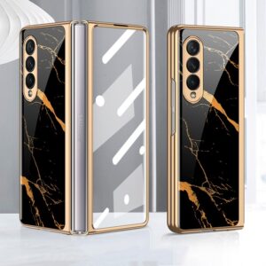 Luxury Premium Marble Patterned Shockproof Armor Case For Samsung Galaxy Z Fold 3&4 With Hinge Protection 360 Degree Case with Built-in Screen Protector