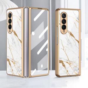 Luxury Premium Marble Patterned Shockproof Armor Case For Samsung Galaxy Z Fold 3&4 With Hinge Protection 360 Degree Case with Built-in Screen Protector