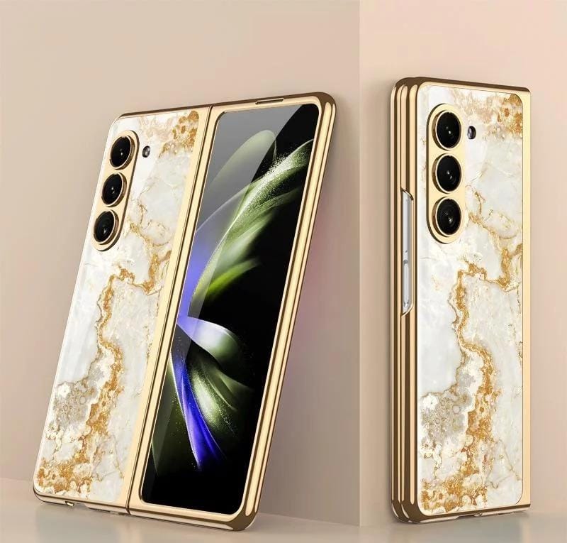 Marble Edition Patterned Shockproof Case For Samsung Galaxy Z Fold7,6,5,4&3 With Hinge Protection 360 Degree Case with Built-in Screen Protector - Image 2