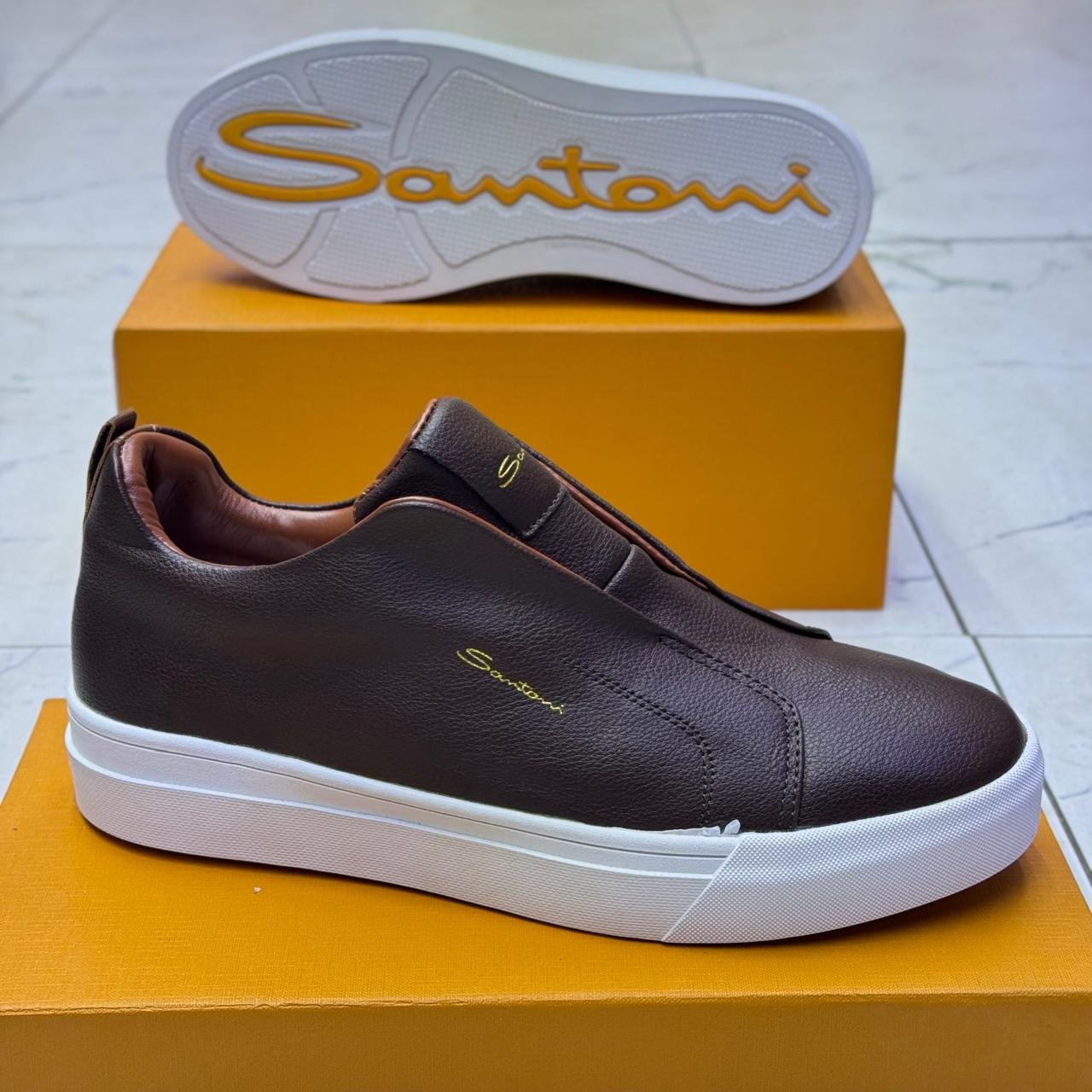 New Hot Trendy Santon Quality Grain Leather Slip on Sneakers - Image 4