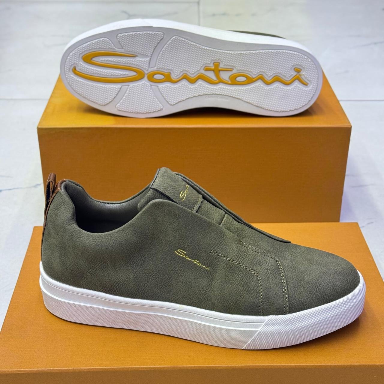 New Hot Trendy Santon Quality Grain Leather Slip on Sneakers - Image 5