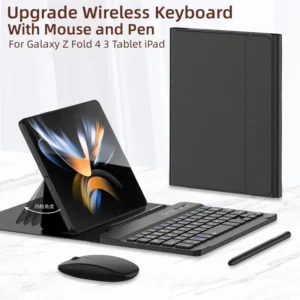 GKK Bluetooth Wireless Keyboard For Samsung Galaxy Z Fold2,3,4 &5 Magnetic Folding Flip Stand Leather Keyboard Cover With Pen Slot and Mouse