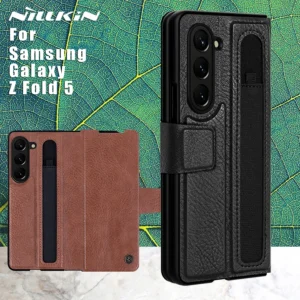 Samsung Galaxy Z Fold5 High End Nillkin Aoge 360 Degress Leather Flip Wallet Case with Magnetic Flip Lock and Stylus Pen Slot