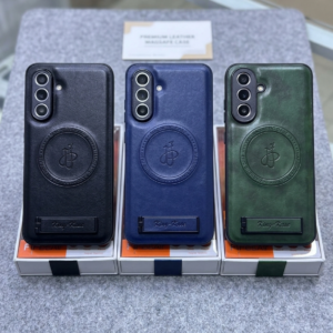MagSafe Compatible PU Leather Phone Case with Folding Metal Stand For Samsung A series