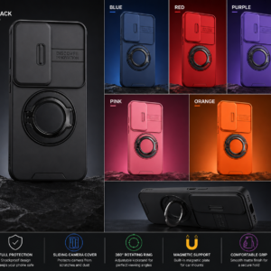 Shockproof Armor Magnetic Ring Case with a Slide Camera Cover For S21,S22 and S23 Ultra